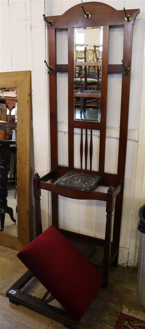Small oak hall stand & gout stool